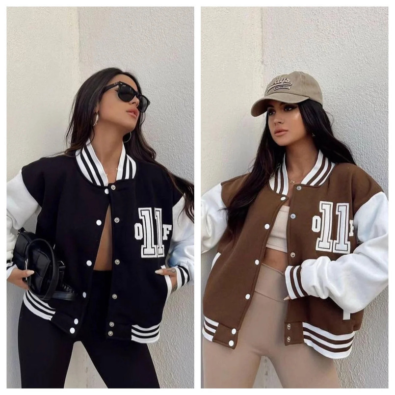 Winter womens baseball jacket with letter printing bracket collar loose street style jacket elastic striped cuffs fashionable jacket 241029