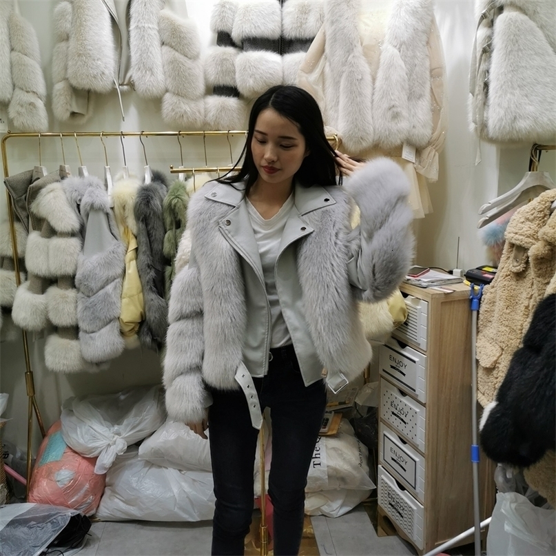 Women fur faux fur coat Ladies lapel stitching Fashion solid color fur jacket Ladies lapels faux leather fue coat LR97