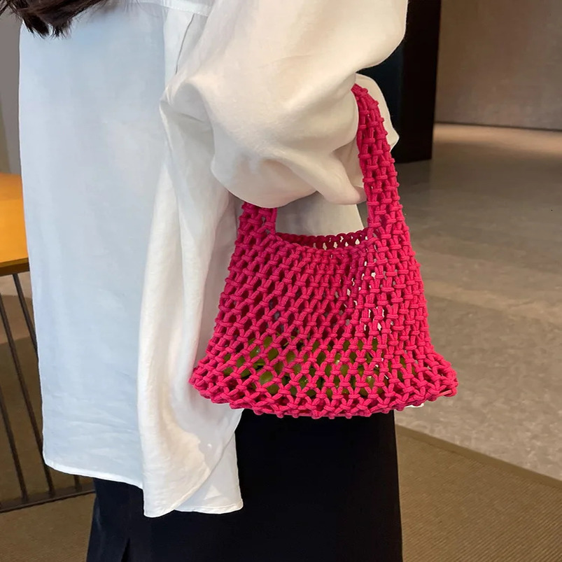 Womens crochet beach handbag womens knitted shopping bag hollow shoulder birthday gift 240913