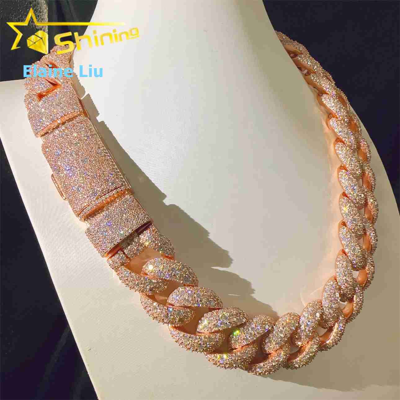 23mm Iced Out VVS Moissanite Diamond Sterling Silver 925 Hip Hop Jewelry Miami Cuban Link Chain Necklace