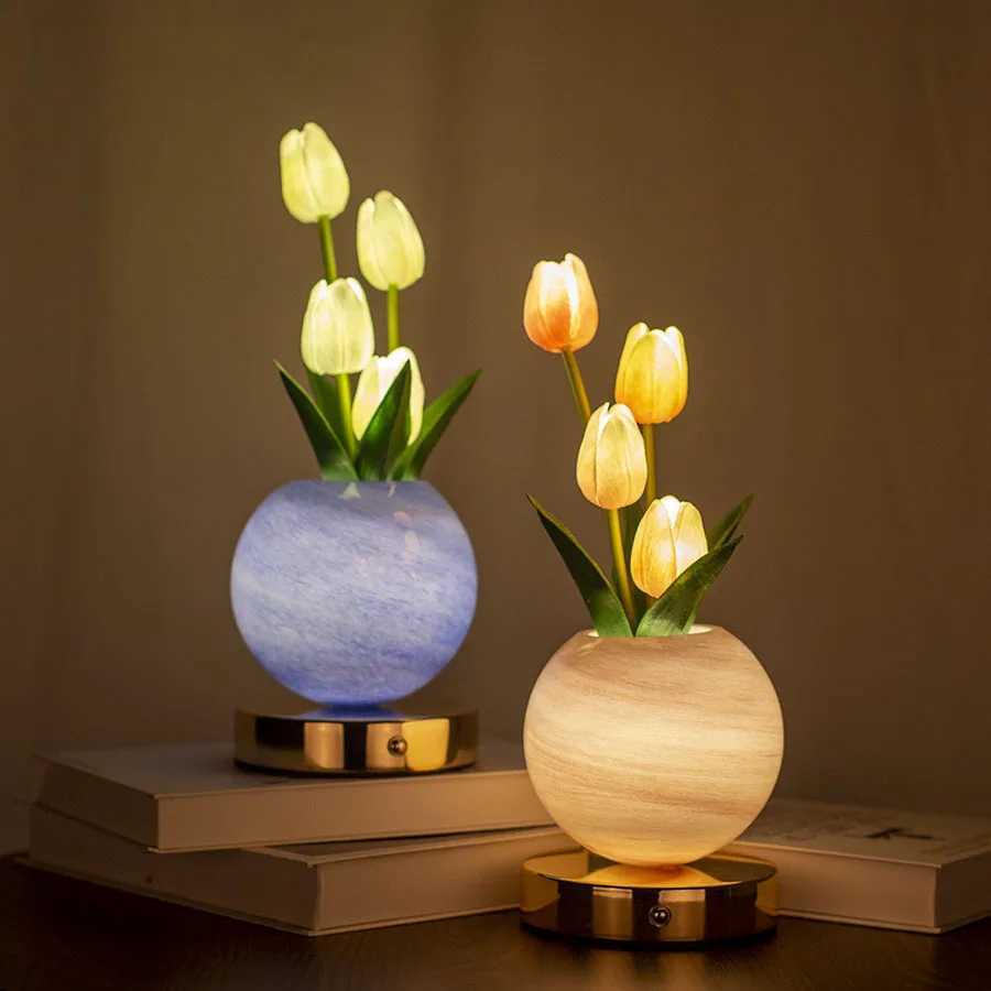 Tulip LED Night Light USB Rechargeable Desk Decor Lamp Simulation Bouquet Table Lamp Bedroom Bedside Atmosphere Light Ornaments C251115