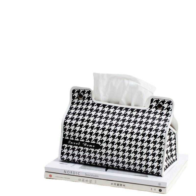 European Style Ins HighEnd Houndstooth Tissue Box Creative Leather Tissue Bag for Dining Table Office Living Room Car Tissue C250924
