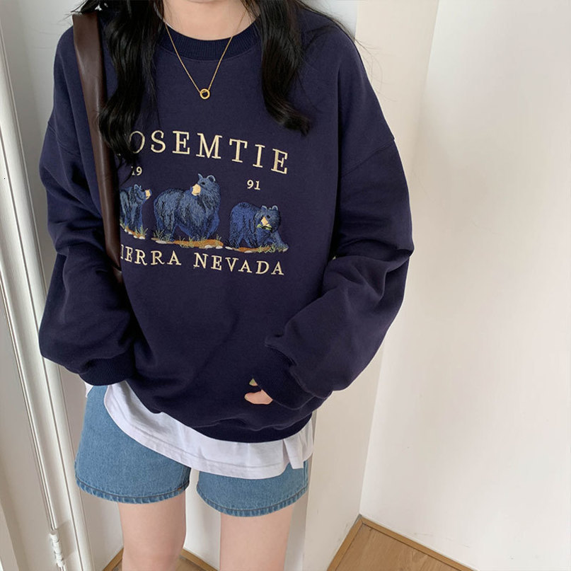2 colors autumn and winter korean style embroidery Women loose vintage Sweatshirt Womens pullovers ( X1562) 210423