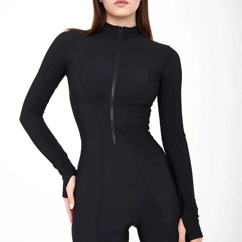 Mozision Autumn Winter Long Sleeve Jumpsuits Women Overalls Fashion Zipper O Neck Sporty Rompers Ladies Casual Playsuits 240129