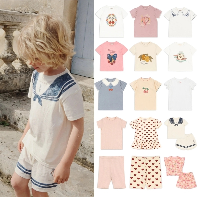 2025 Summer KS Baby Boys Cartoon Cherry T Shirts Shorts Suits Kids Cotton Clothes Girls Breathable T-shirts Childrens Homewear 250411bj