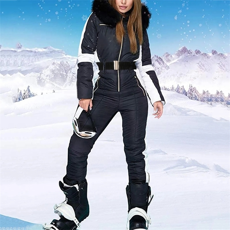 Womens Skiing Suites Winter Outdoor Sports Warm Jumpsuit Waterproof With Removable Collar Outdoor Sports Zipper Ski Suit Female 241116