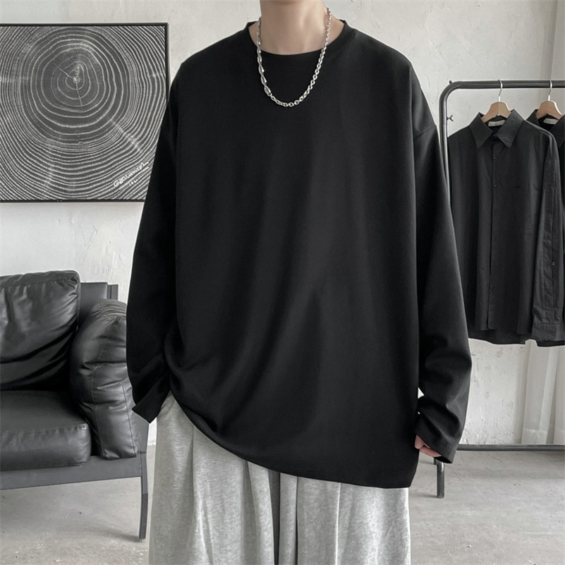 Men's T-Shirts Long Sleeve Casual Solid Color Cotton T Shirt For Men Spring Autumn O-neck Oversized Men's T-shirt 230130