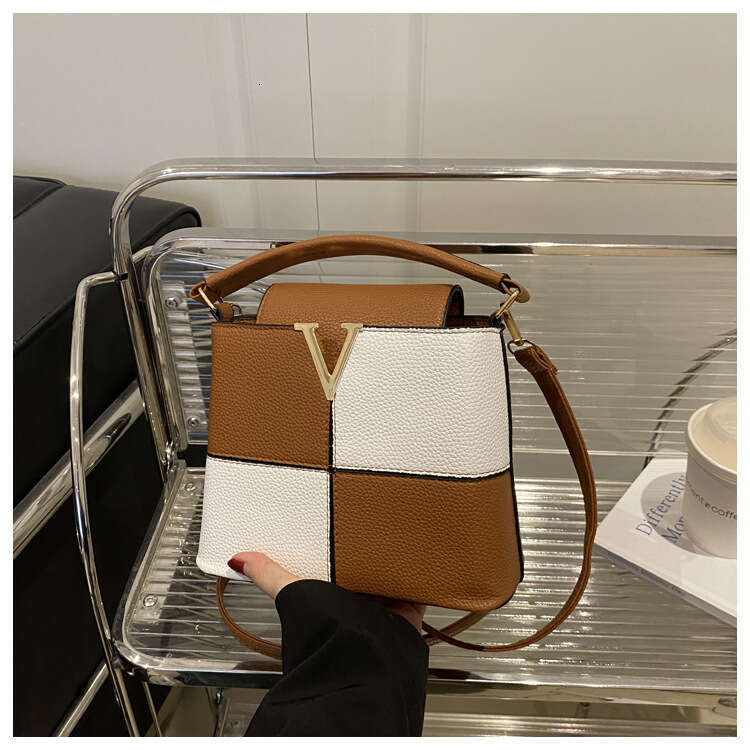 Fashion 2025 New Color-Block Commuter Handbag Simple Texture Single Shoulder Crossbody Women's Bucket Small Bag Trendy