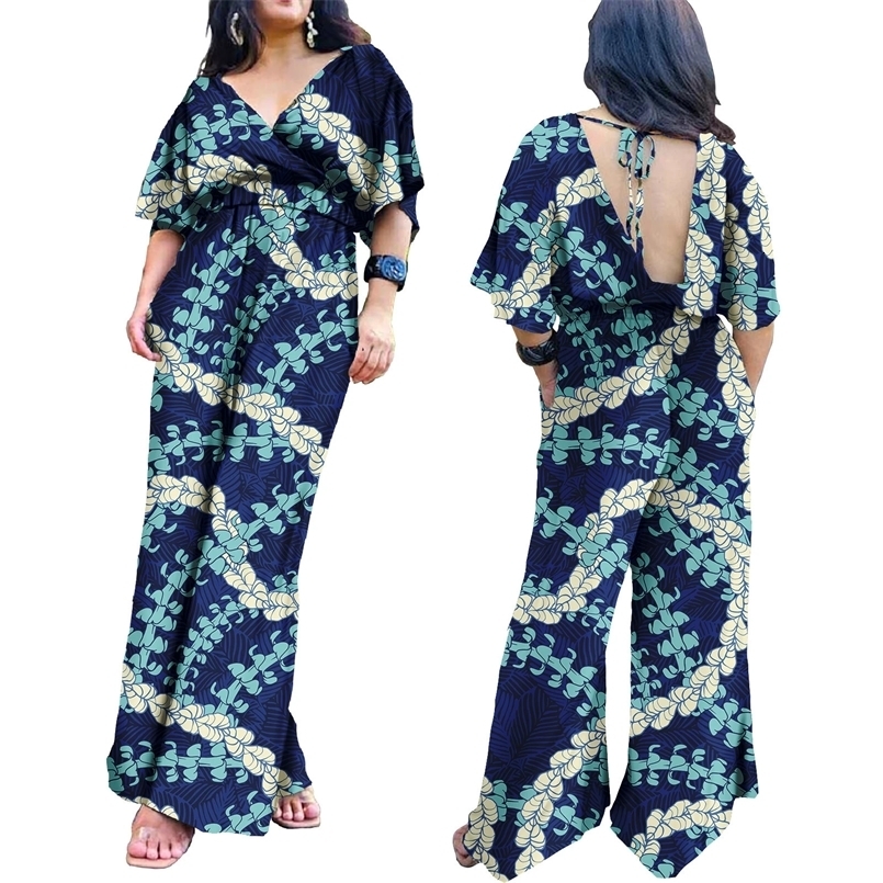 Polynesian Elei tribe ed womens oversized bodysuit custom casual suspension wide leg fitness printed jumpsuit 241118