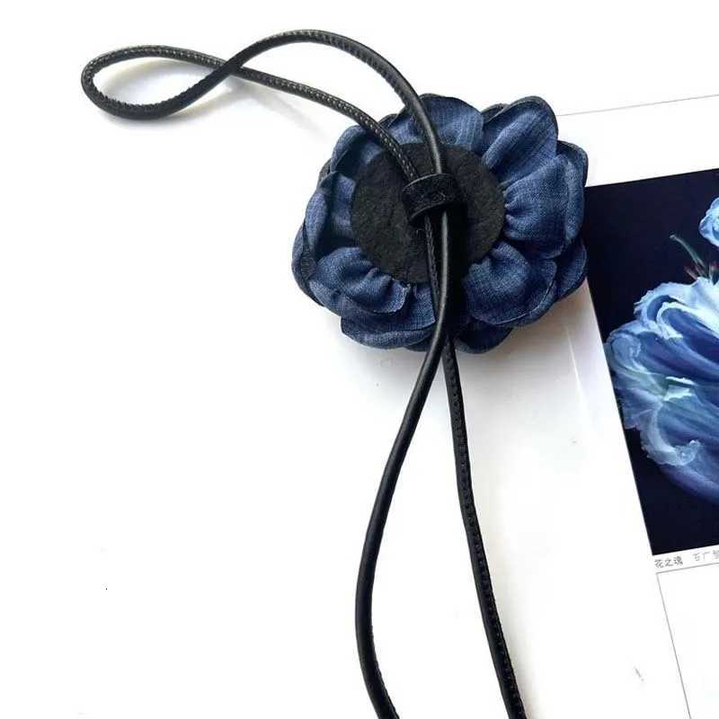 Fashion Vintage Chiffon Flower Waist Belt for Women Elegant Blue Flowers Long Leather Adjustable Waist Chain Dress Jewelry Accessories36 D250924