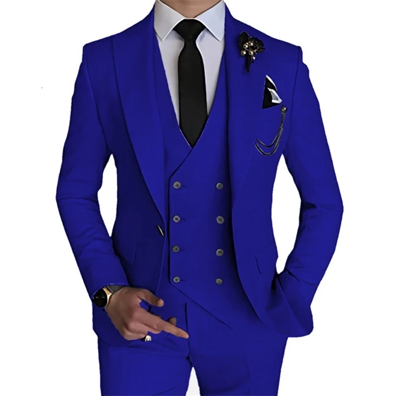 Fashion Men Leisure Boutique Business Solid Color Wedding Suit Coat Pants Vest 3 Pcs Set Dress Blazers Jacket Trousers 240518