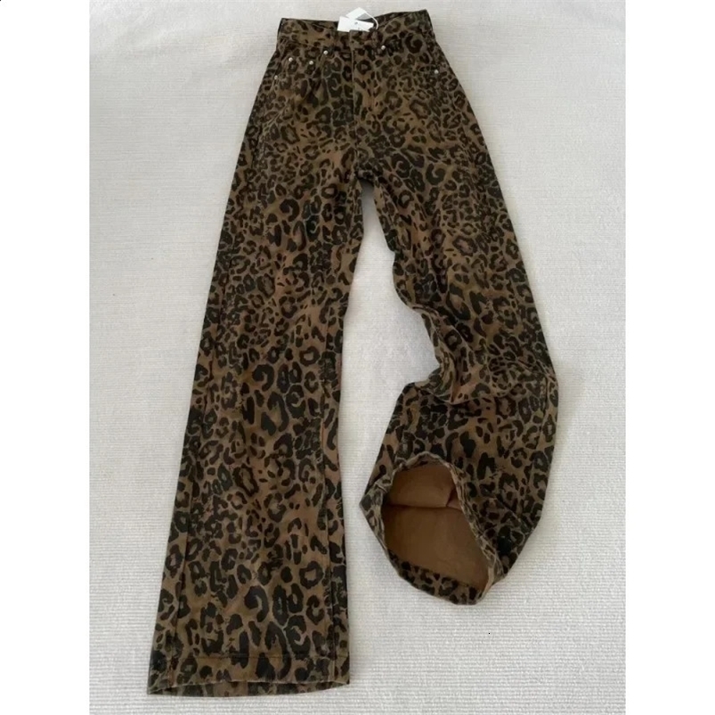 American retro high street casual loose wide leg leopard print womens pants Y2k hip-hop cargo garbage bag Trouser item 250410