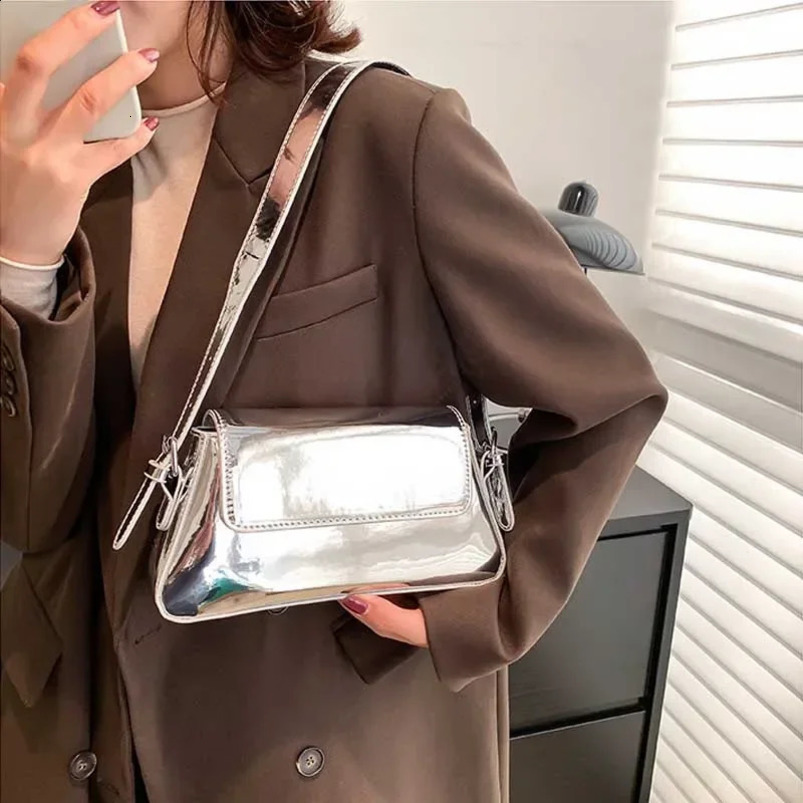 y ner Womens Handbag Laser Arm Bag Shoulder Silver Fashion Shopping Wallet 240817