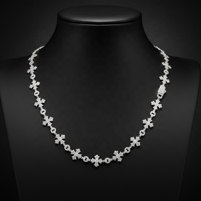 Hip Hop Luxury Handmade 12mm 925 Sterling Silver GRA Certified Moissanite Diamond Cross Link Chain Necklace for Men Women Party