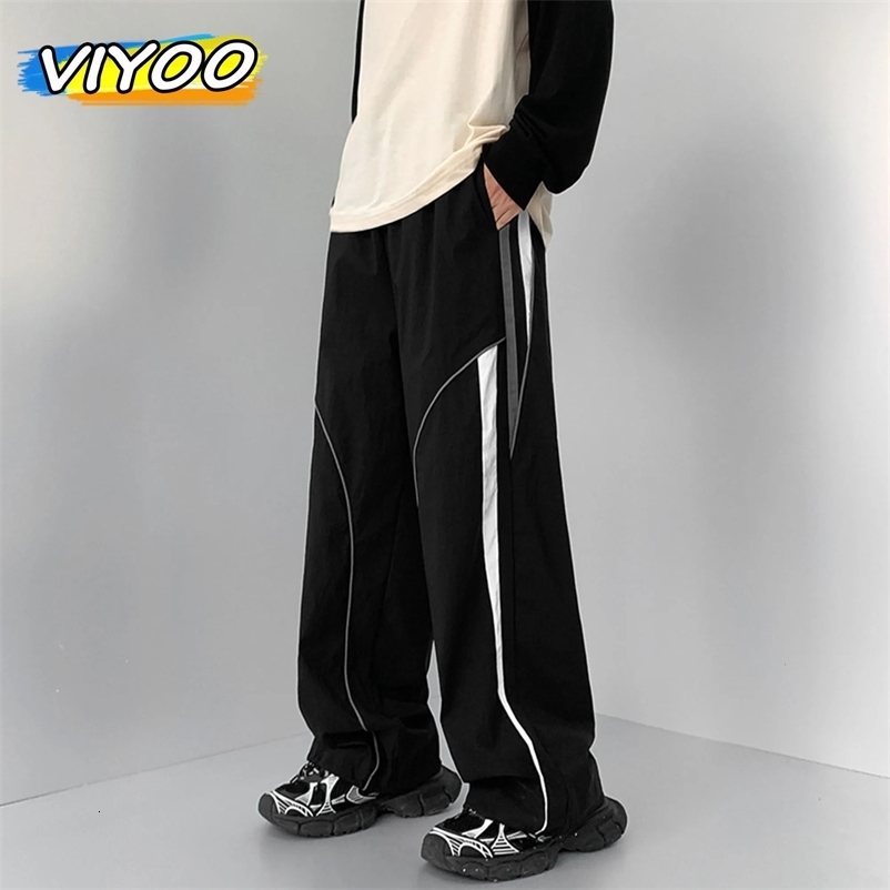 Mens y2k Striped Baggy Cargo Pants Sweatpants Sportswear Wide Leg Harajuku Track Pants Trousers men Korean Autumn Clothes 240717