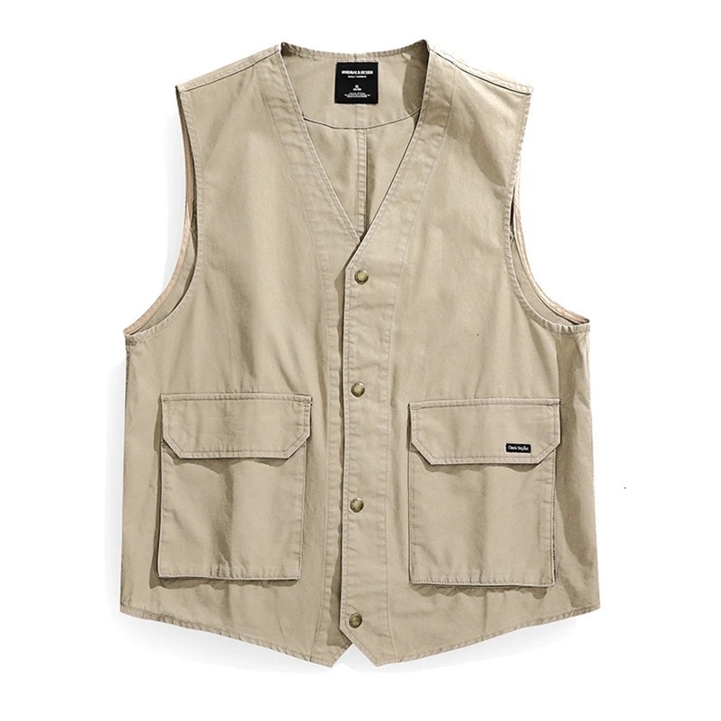 American Retro Workwear Vest Mens Mountain Outdoor Camping Spring and Autumn Vest Coat 24SS Y2K Youth Male Vintage Casual 240704