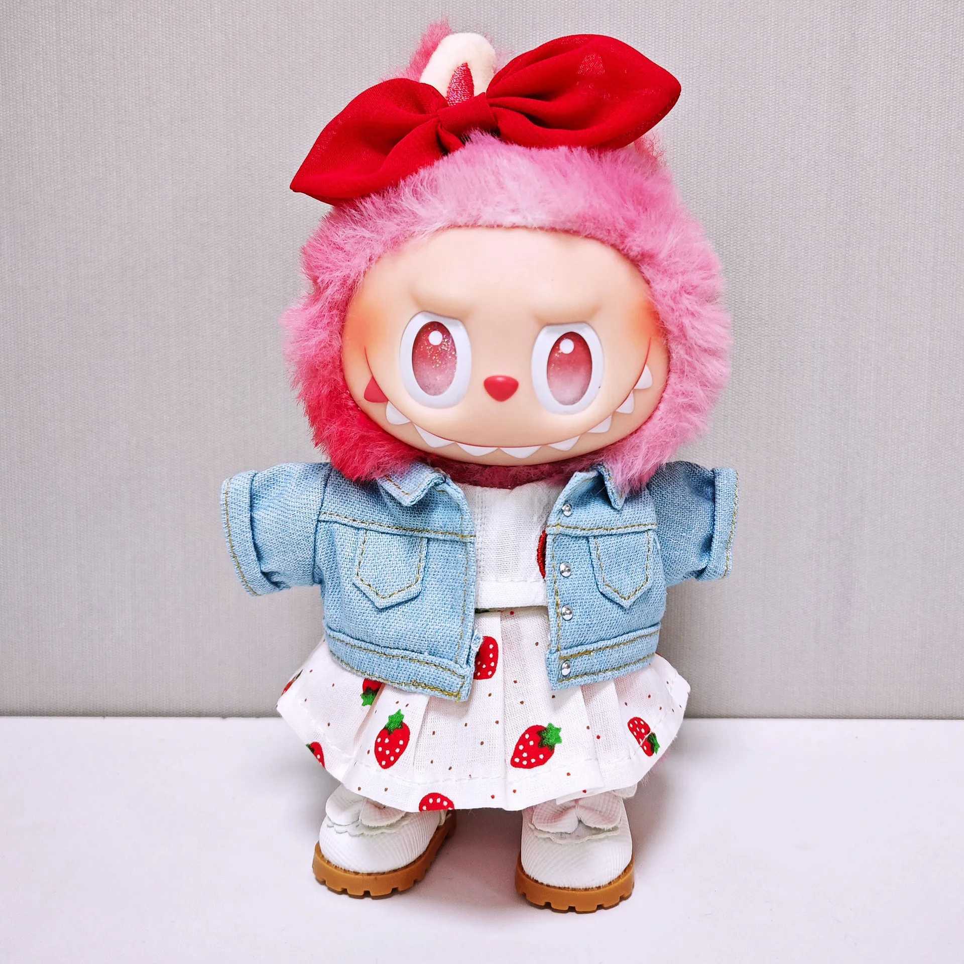 Labubu Doll Clothes Set Strawberry Dress Denim Jacket Colorful Headphones Shoes Cute Plush Outfits for 13 Gen C250924
