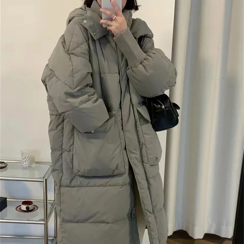 Women's Down Parkas Botvotee Parkas for Women Fall Winter Thicken Long Sleeve Jackets Oversized Pockets with A Hood Zipper Down Long Coats 231213