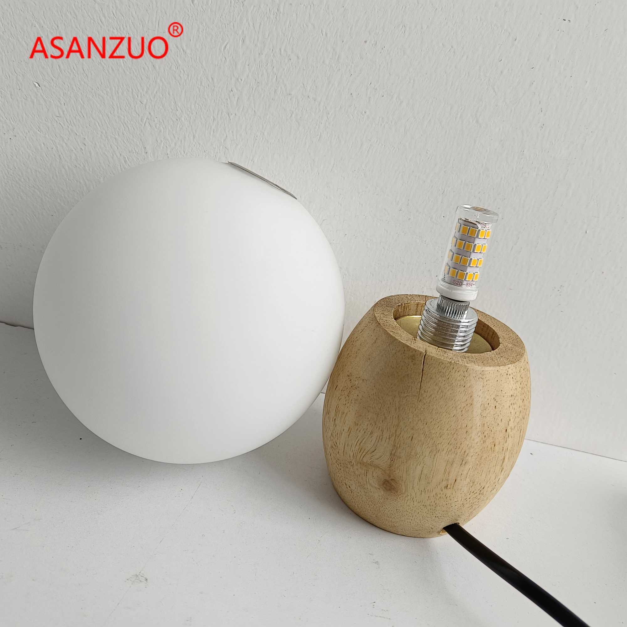ASANZUO Wood table lamp milk white glass ball decor Bedroom bedside lamp Study Childrens eye protection warm LED desk lamp C251115