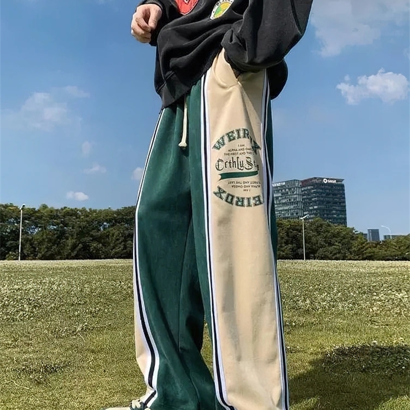 Y2k Preppy Casual Sport Sweatpants Men Streetwear Hip Hop Stripe Straight Long Trousers Oversize Wide Leg Pants 240717
