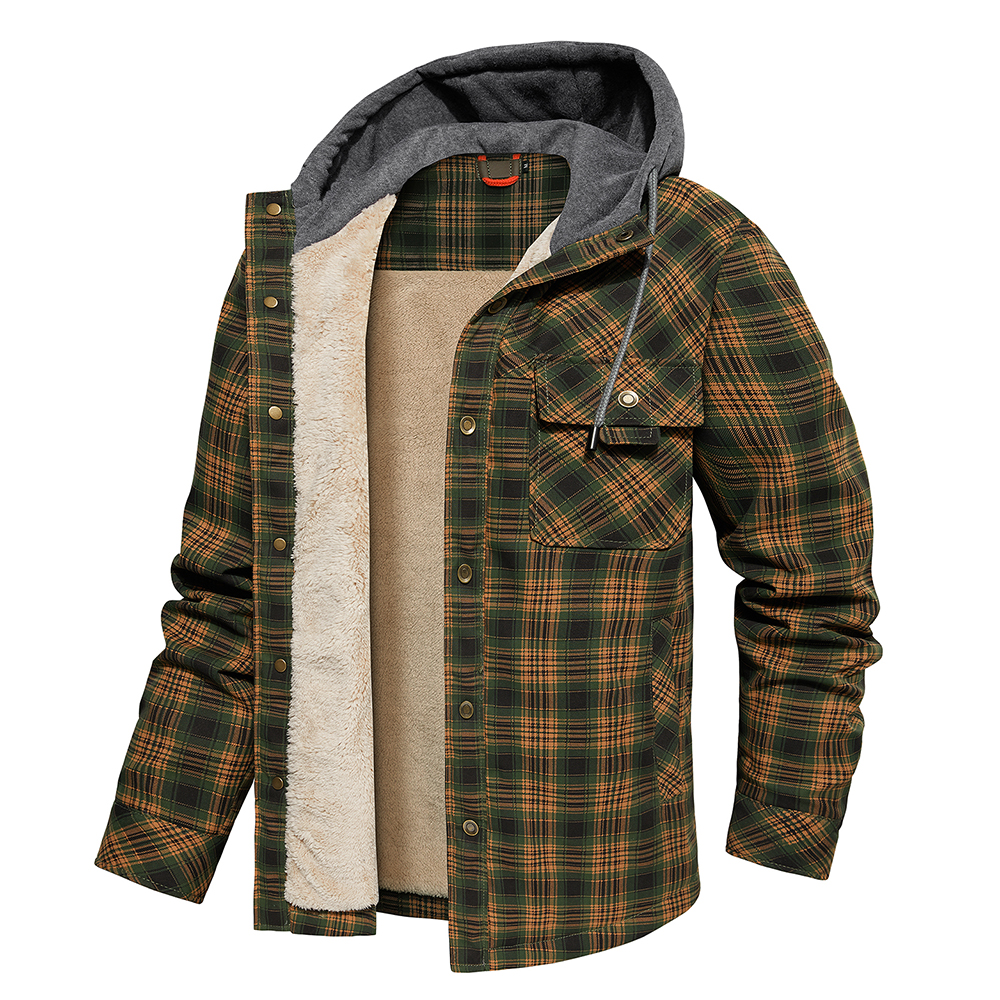 Men's Jackets Flannel Shirt Thickened 2025 Casual Loose Hooded Button Coat Spring and Autumn Classic Plaid Men's Tops with Pockets