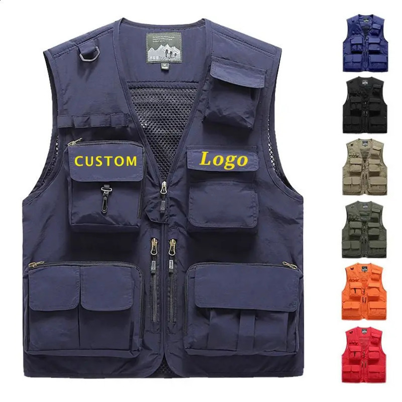 Mens Vest MultiPocket Thin Trend Mesh Breathable Detachable Waistcoat Outdoor Mountaineering Fishing Casual Male 241021