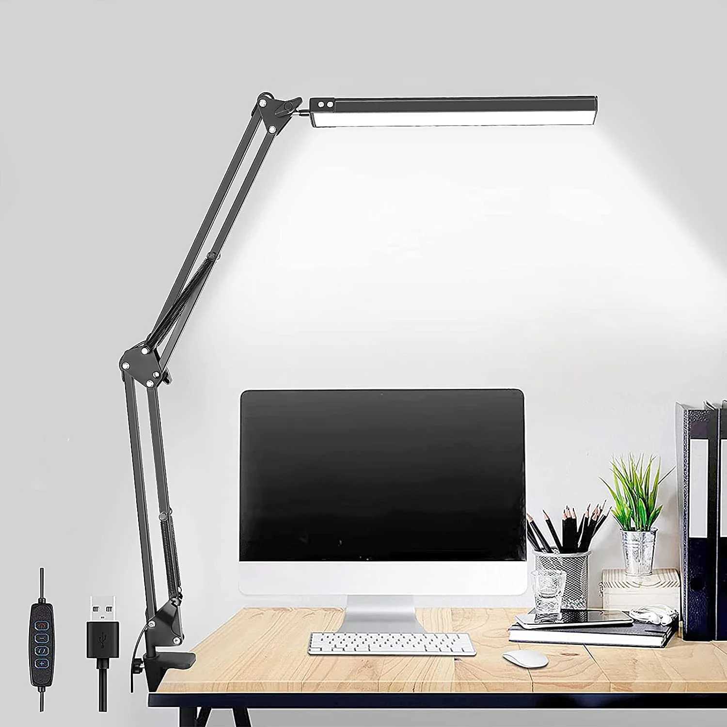 A LED Desk LampAdjustable Metal Swing Arm Desk Lamp with ClampEyeCaring Architect Desk Light3 Color Modes Function C251115