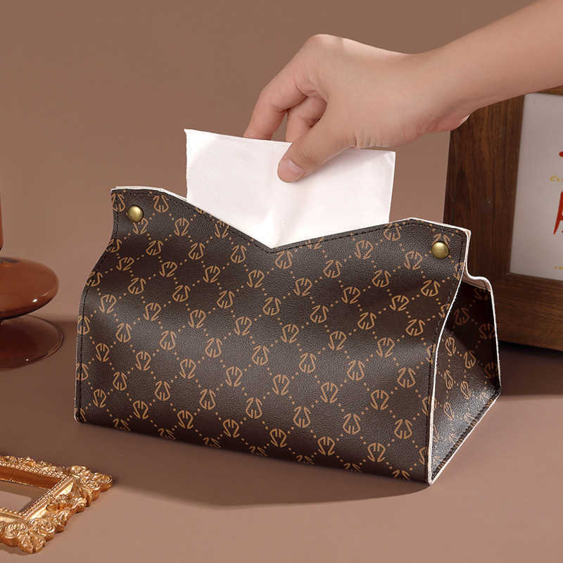 Ins Style Leather Tissue Box Highend Car Tissue Box Nordic Light Luxury Tissue Storage Box Living Room Bedroom Tissue Bag C250924