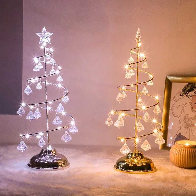 LED Christmas Tree Table Lamp Battery Power Modern Crystal Desk Decor Light Bedroom Living Room Christmas Gift Table Lights C251115