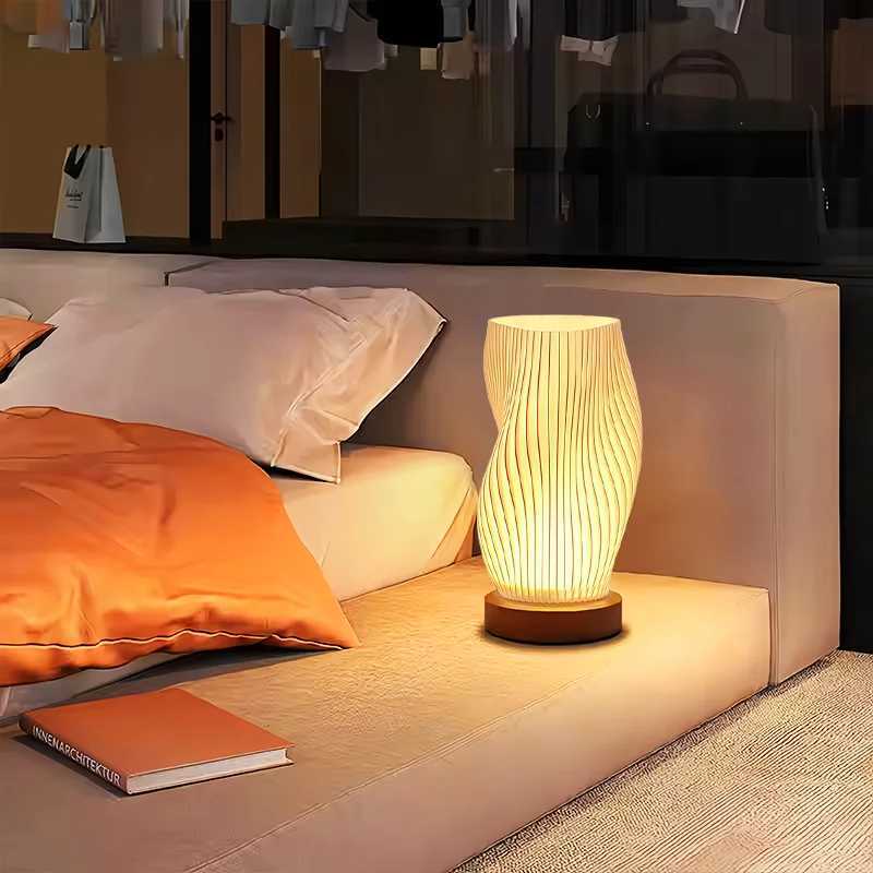 Creative CreamStyle Bedside Lamp ButtonControlled Bedroom Table Lamp Dimmable Bedside Lamp with PLA Lampshade C251115