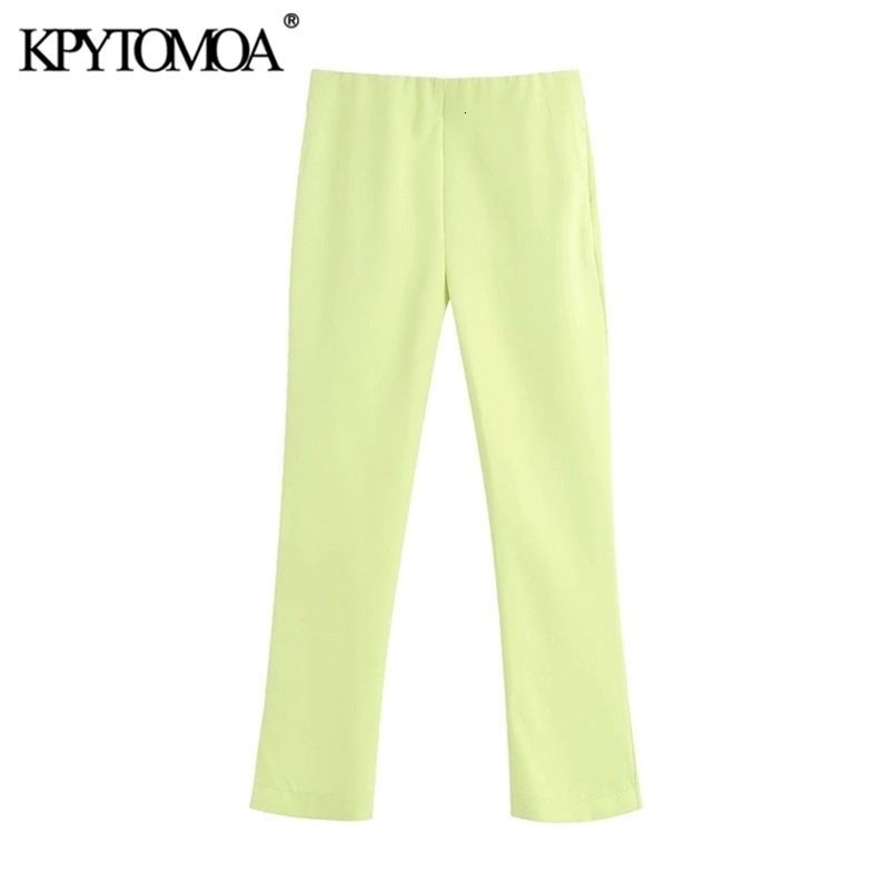 Women Chic Fashion Office Wear Mini Flare Pants High Waist Side Zipper Female Ankle Trousers Pantalones 210420