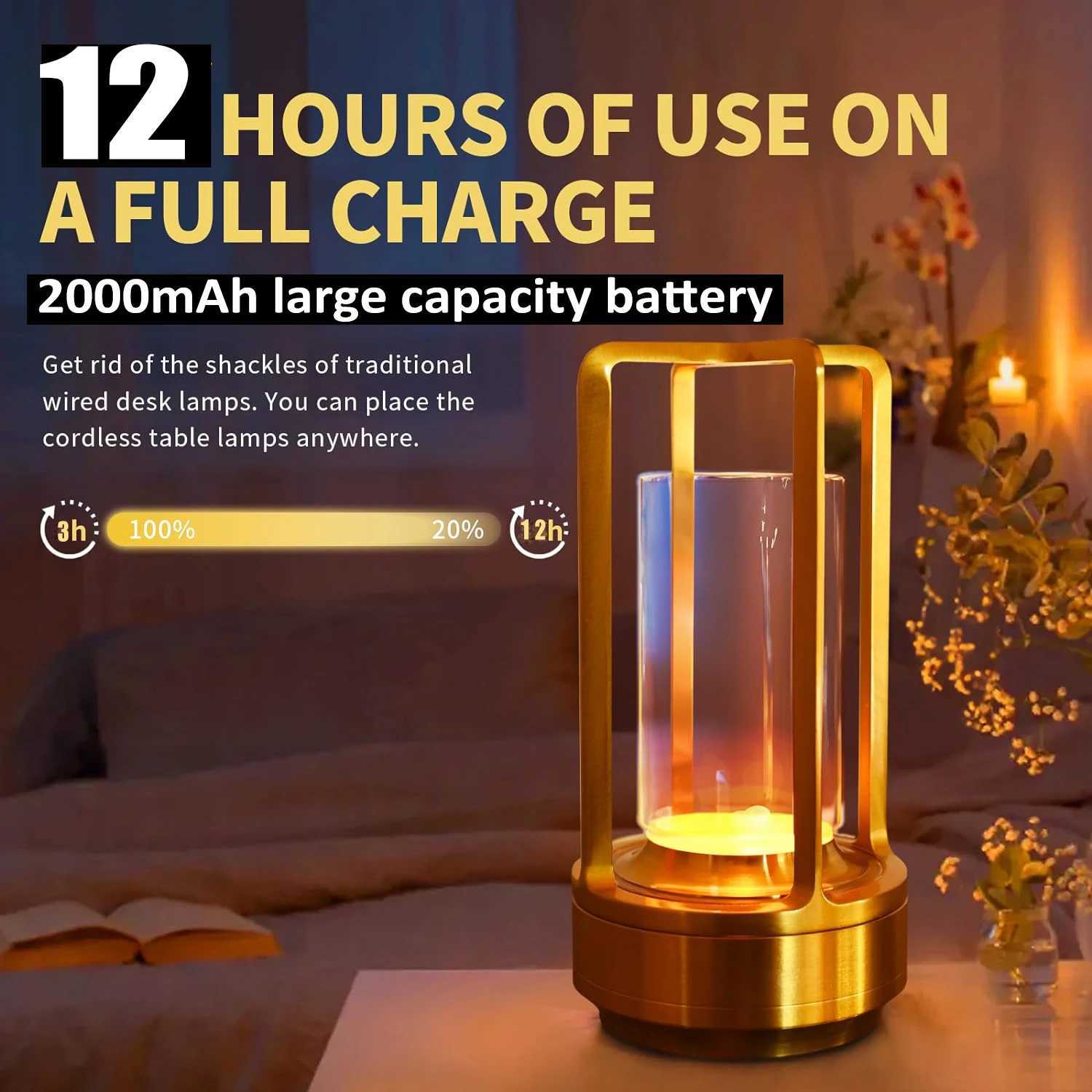 LED Cordless Table Lamp Retro Bar Metal Desk Lamps Rechargeable Touch Dimming Night Light Restaurant Bedroom Home Outdoor Decor C251115