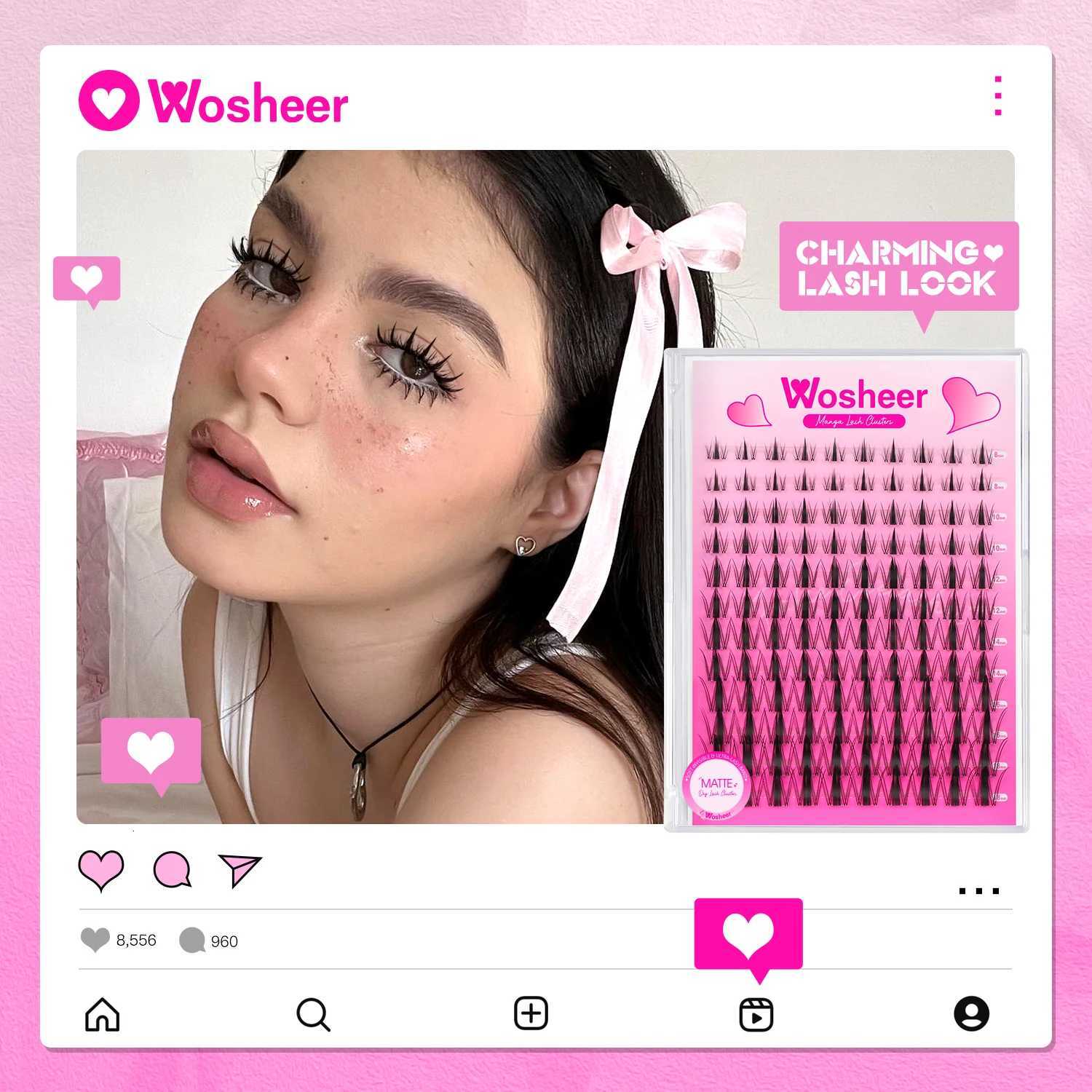 WOSHEER Lash Clusters Manga Lash Clusters Kit Clear Fairy Eyelash Clusters WetLook Spiky Anime Lashes Individual Lashes C250924