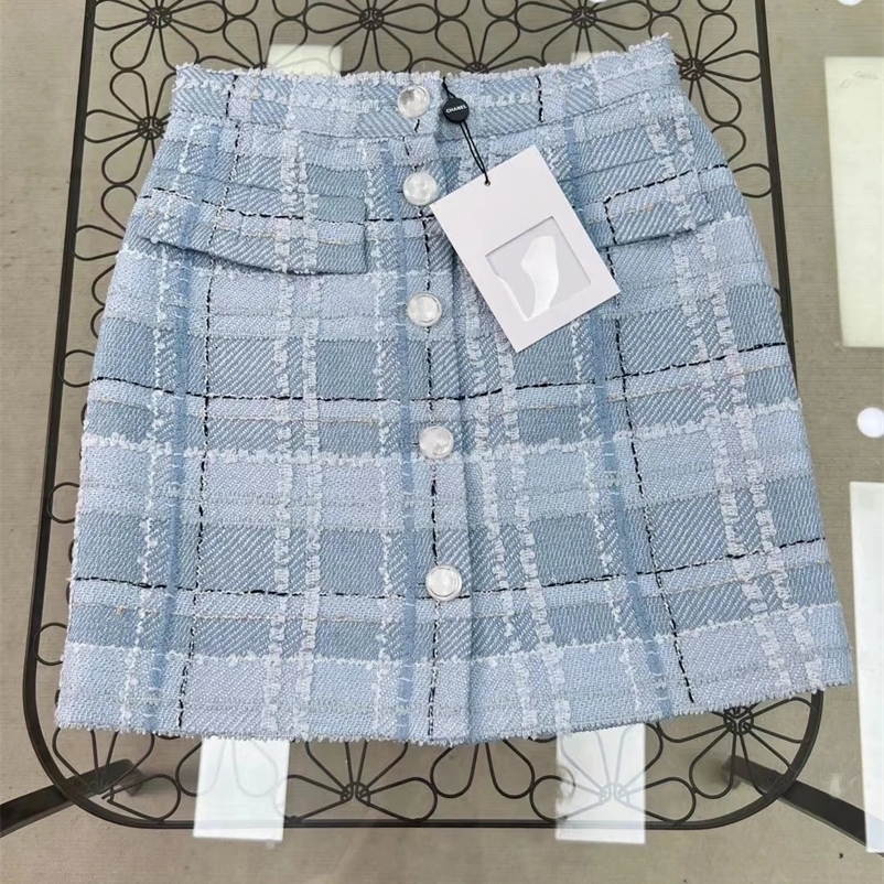 Skirts Women's Wool Tweed Short Skirt A-Sub Skirt Blue Plaid Autumn Winter 231129