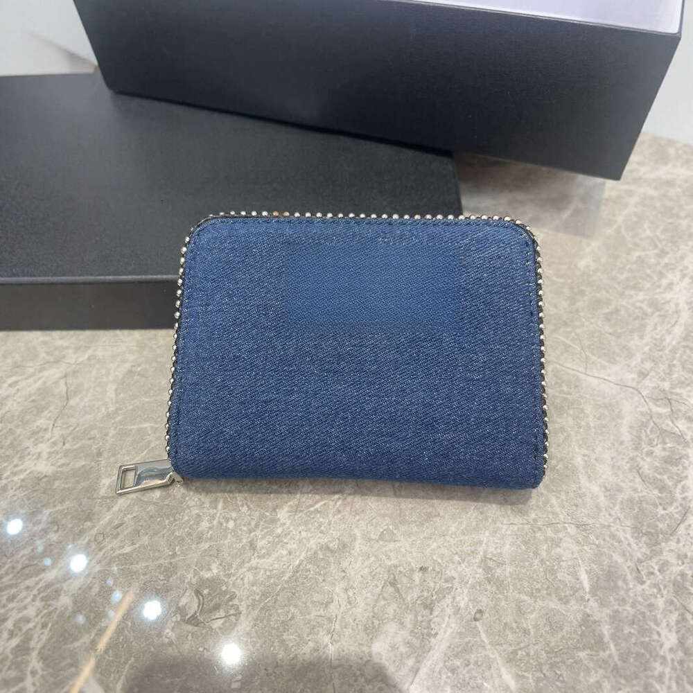 Black Rhinestone Women's PU Metal Chain Bag Wallet Card Holder Denim B5