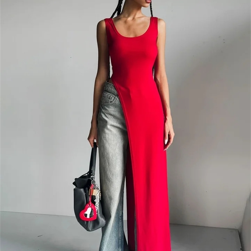 Dulgura sexy sleeveless side high score dress solid backless womens Midi dress summer party club streetwear Y2K 250122