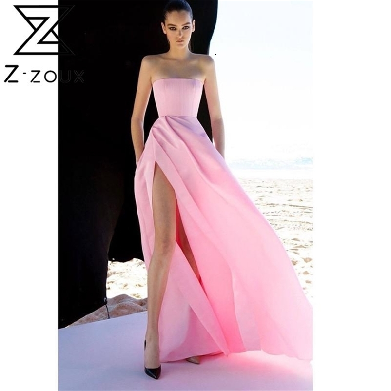 Women Dress Temperament Party es Strapless High Waist Split Maxi Plus Size Long Pink es Summer 210513