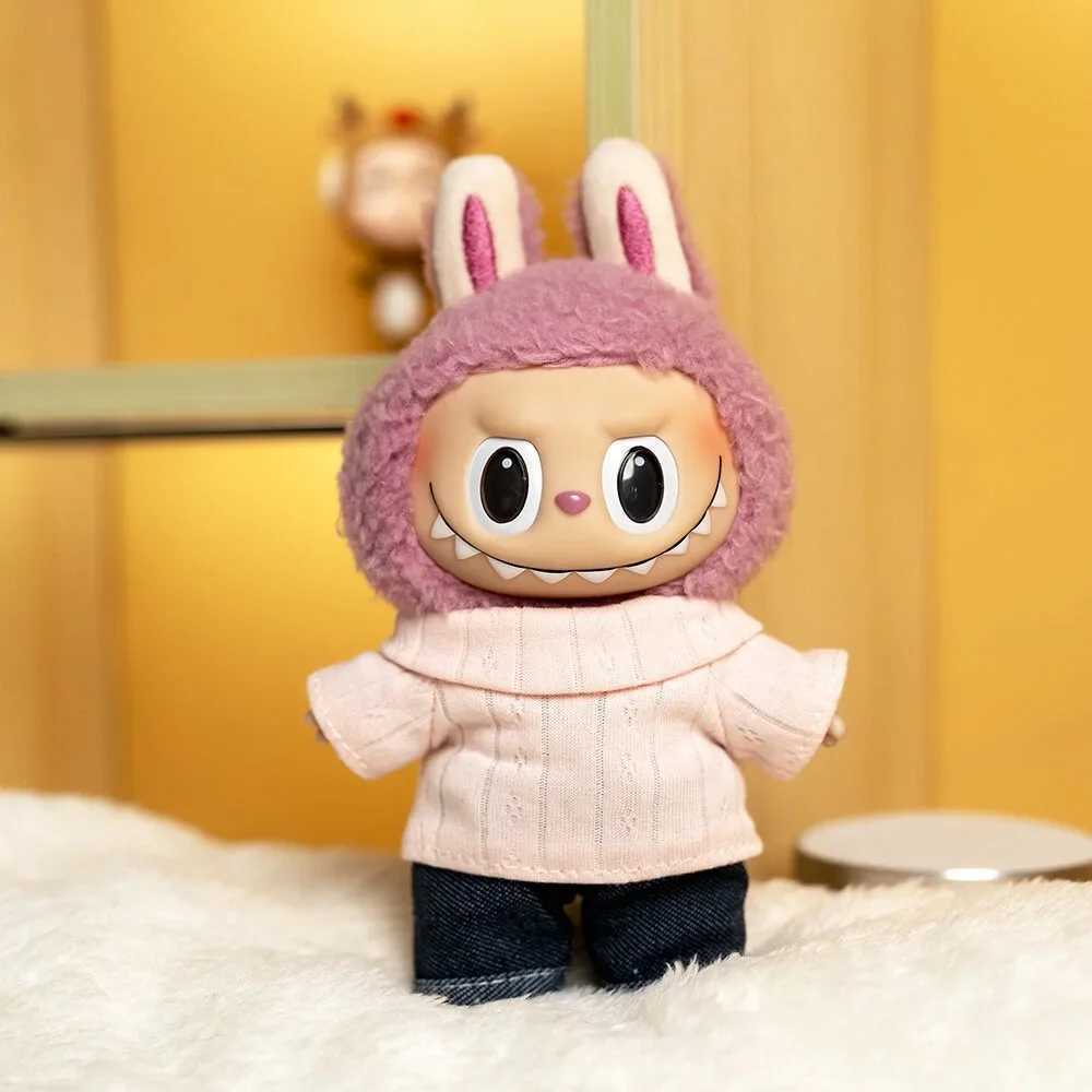 17cm Cute Mini Plush Dolls Clothes Outfit Accessories For Labubu Idol Dolls Lapel Tshirt And Jeans Twopiece Set DIY Girl Gift C250924