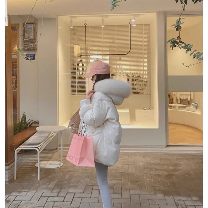 Women's Down Parkas White Down Jacket Women Coat Hooded Fashion American Streetwear Y2K Style Duck Down Feather Female Winter Pink Short Outwear 