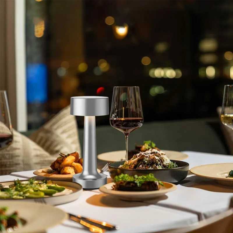 LED dumbbell desk lamp USB charging modern minimalist creative atmosphere night light bar metal tapping lampSilver C251115