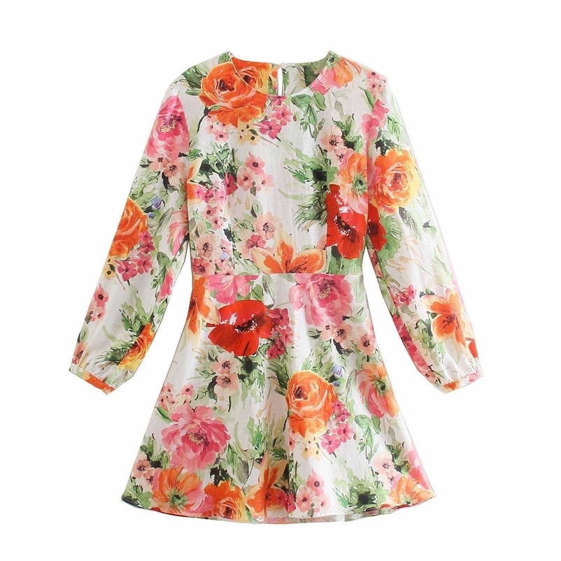 Summer Women Floral Printed Back waist hollow Dress elegant Casual Fashion Vintage Chic Lady Woman Short Sundress 210709