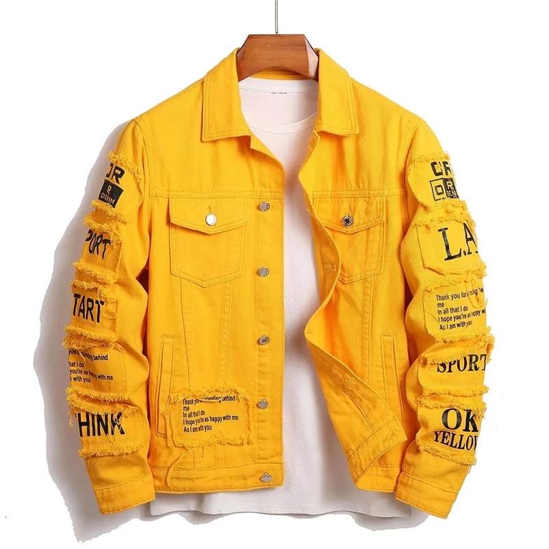 Men y2k Denim Jacket Patches Windbreaker Cotton Trucker Stretch Jeans Jacket Coat Cowboy Hiking Letter Motorcycle Jacket For Men 240408