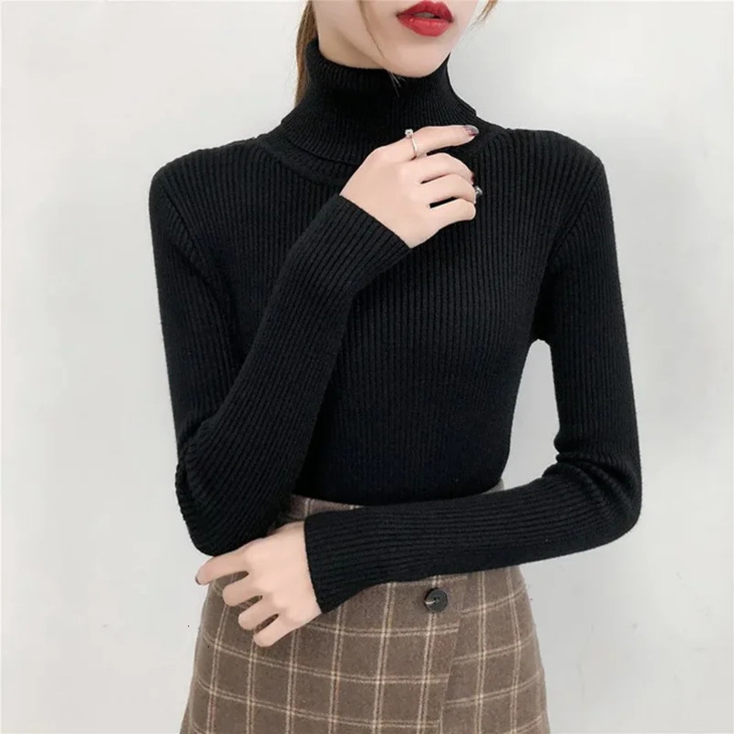 Women Sweater Pullover Winter Knitted Turtleneck Long Sleeve Slim Jumper Tops Ladies Casual Shirts Soft Warm Y2K Clothing 241217