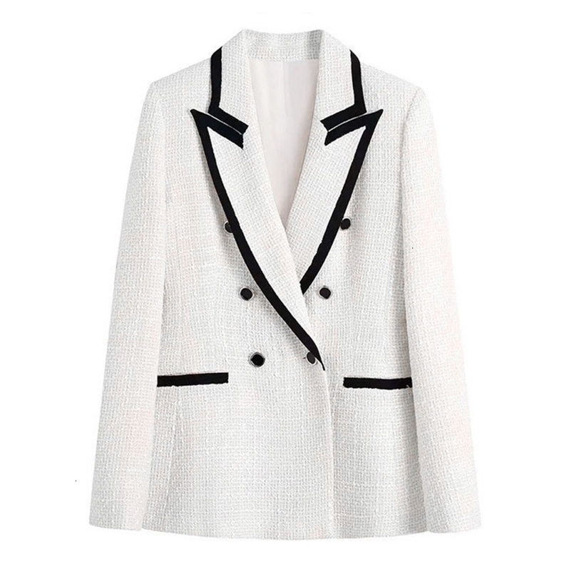 Women's Suits Blazers TRAF Women Fashion With Contrast Piping Tweed Blazer Coat Vintage Long Sleeve Pockets Female Outerwear Chic Veste Femme 230