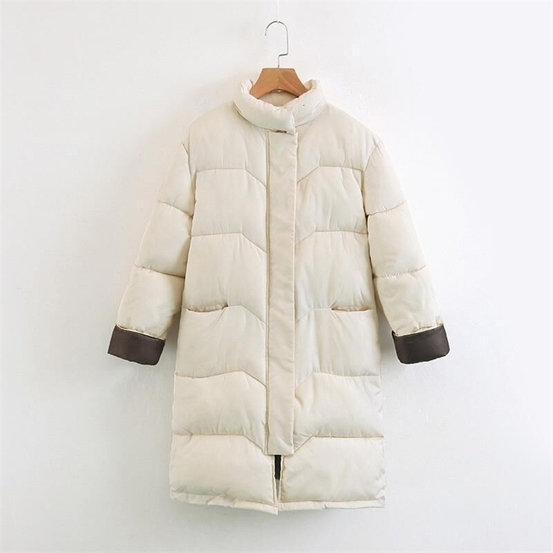 Winter new style standup collar long loose plus size warm cotton padded jacket coat women bread coat 201019