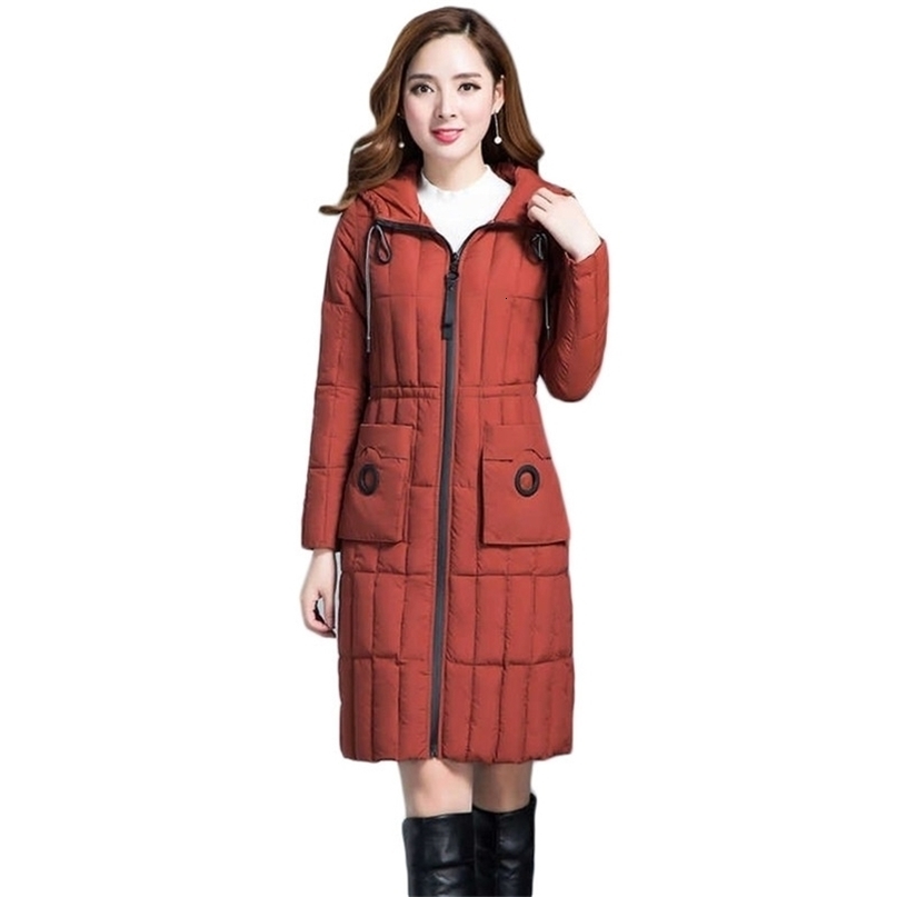Winter Jacket Women Black Caramel XL 6XL Plus Size Loose Light Thin Cotton Coat 20 Korean Fashion Long Slim Hooded Parkas CX1021 200928
