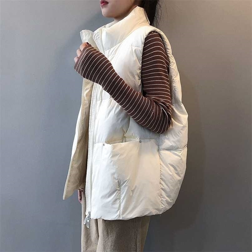 Body Warmer Women's Down Vest Jacket Loose White Duck Down Thick Waistcoat Vest Zipper Sleeveless Coat For Women 211130