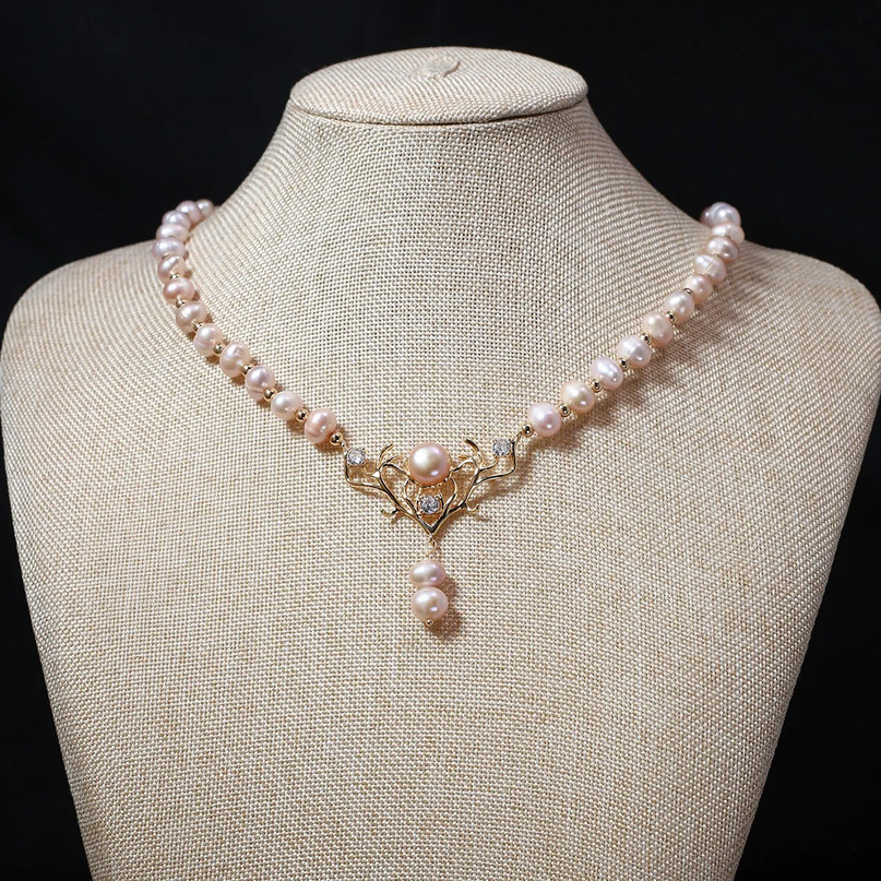 Pendant Necklaces Natural Freshwater Pearl Necklace Pink Round Shape Exquisite Accessories Women Personality Girls Wedding Party Jewelry 230928