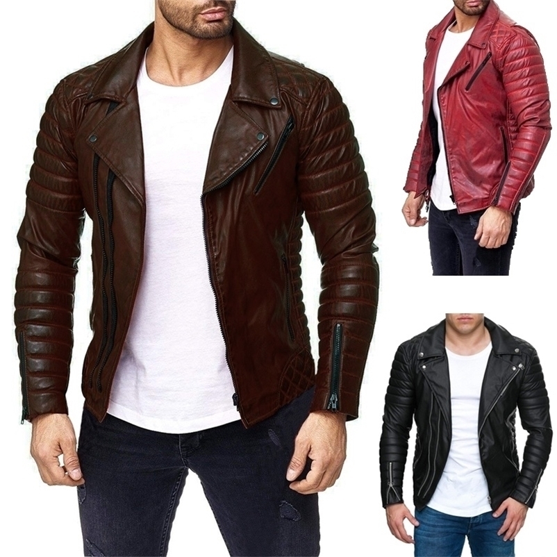 Men's Leather Faux Mens Cool Motorcycle Jackets Slim Zipper Coats Plus Size 221122