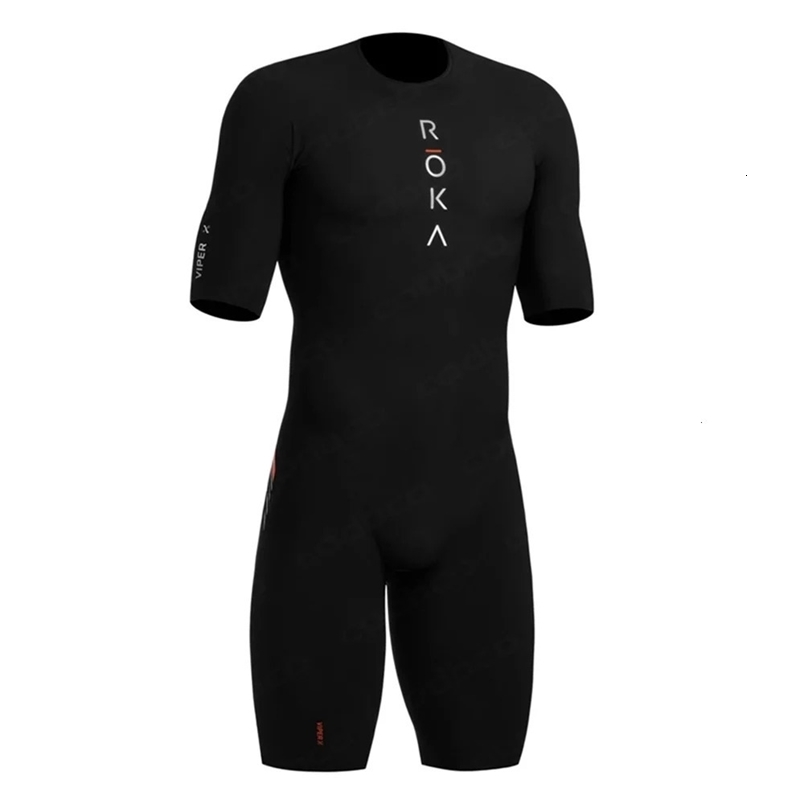 Summer ROKA Triathlon Skinsuit Mens Short Sleeve Tights Cycling Suit MTB Ropa Ciclismo Elastic Bike Running Swimming Bodysuit 250312